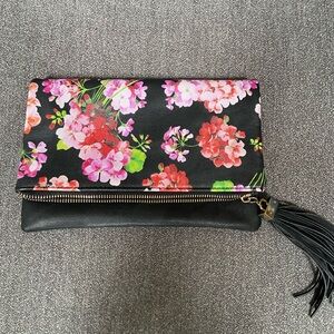 Floral Black Clutch with Tassel